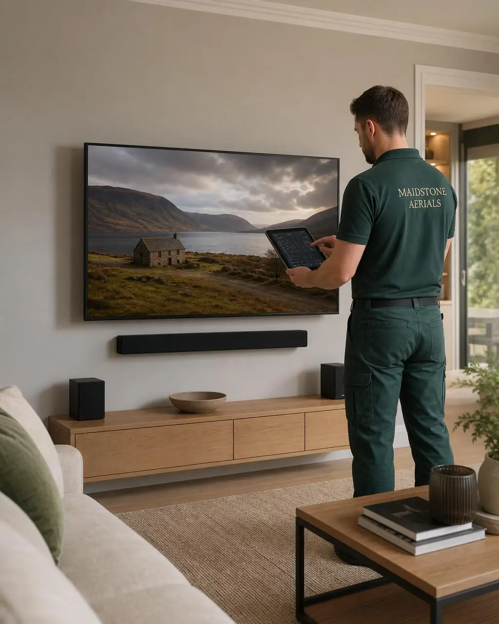 Home cinema system being installed in a Kent living room