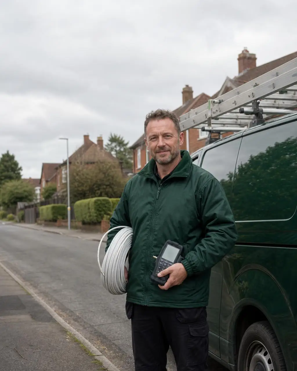Maidstone Aerials engineer beside a fully equipped service van in Kent