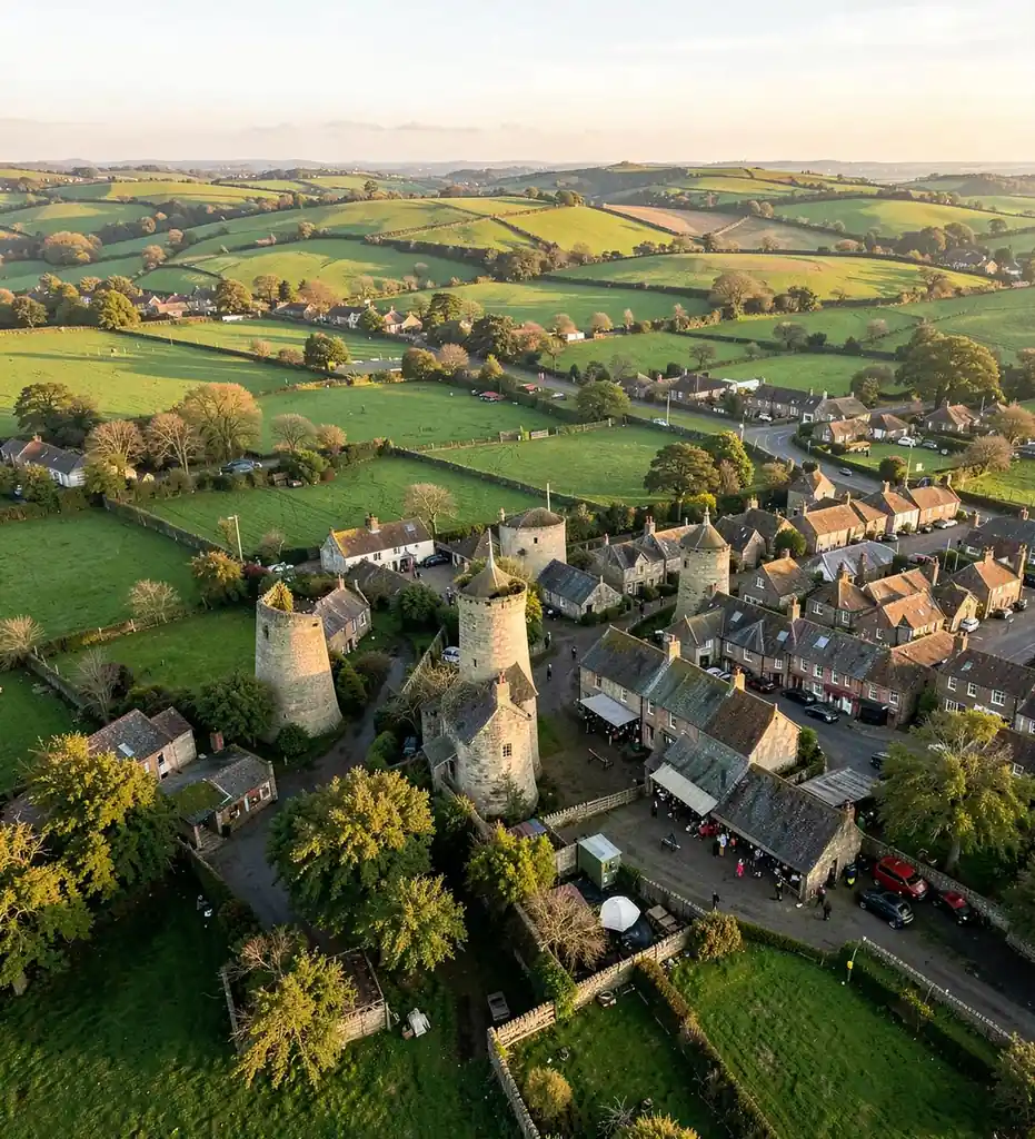 Kent countryside and market town rooftops served by Maidstone Aerials